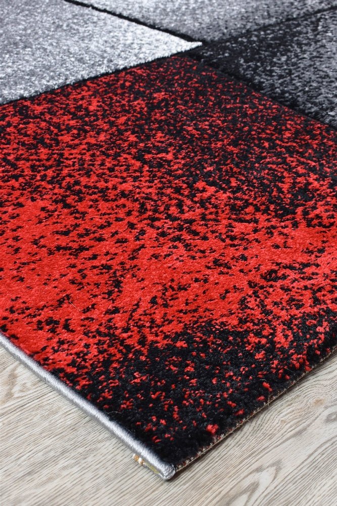 Sol Grey Red Squares Rug