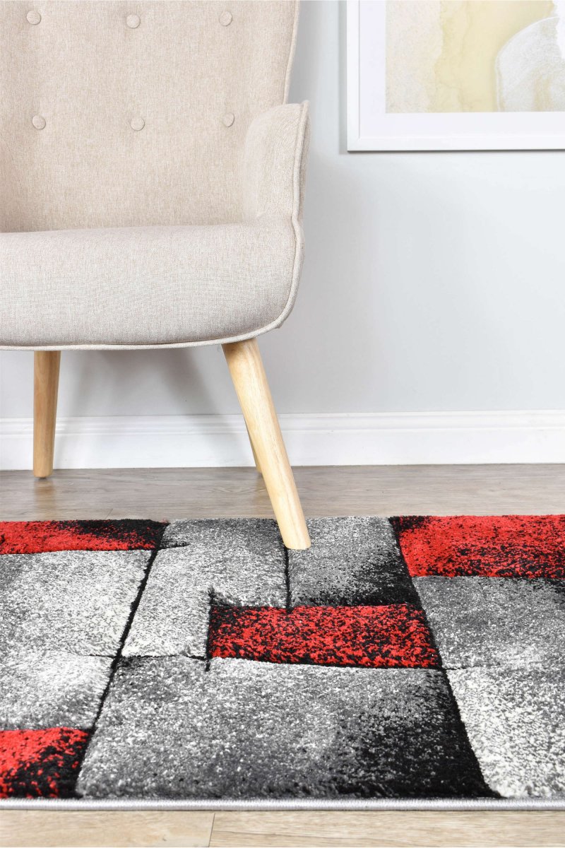 Sol Grey Red Squares Rug