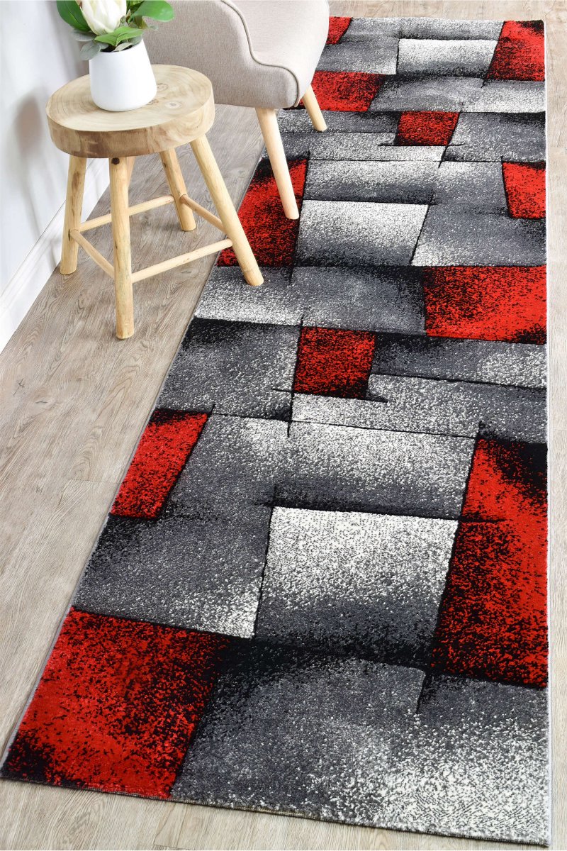 Sol Grey Red Squares Rug