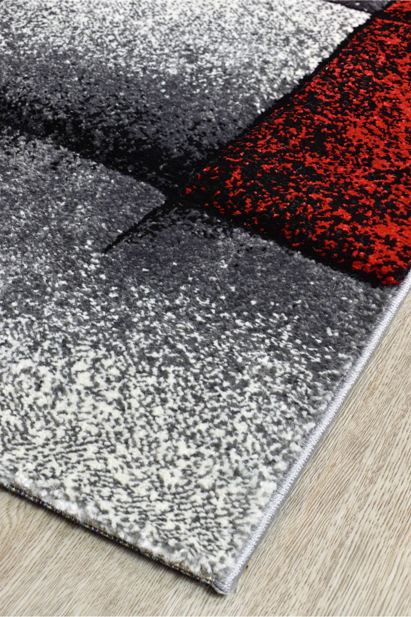 Sol Grey Red Squares Rug