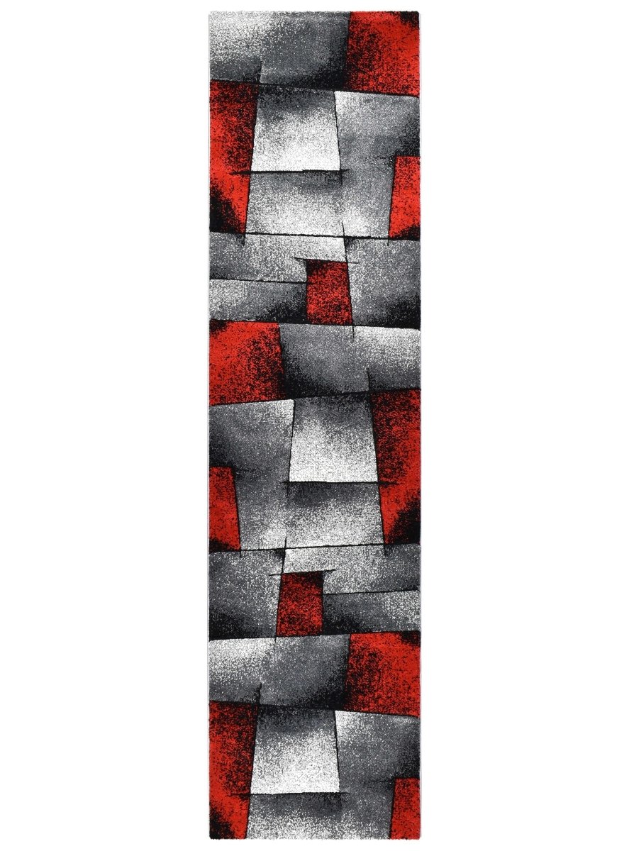 Sol Grey Red Squares Rug