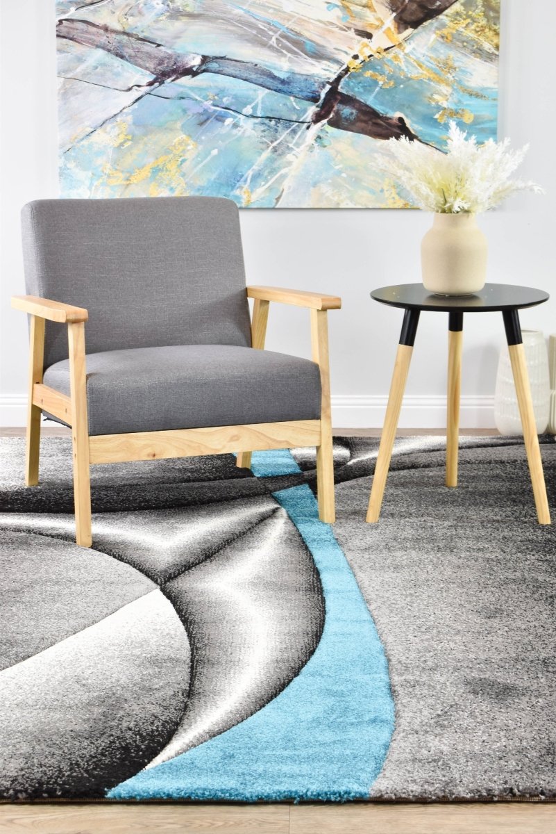 Sol Grey Turquoise Diagonal Rug