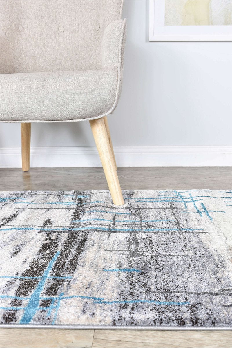 Sol Grey Turquoise Minimalist Rug