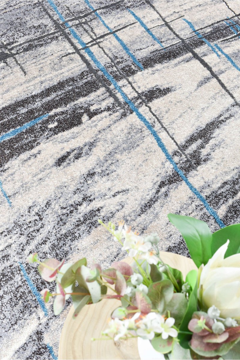 Sol Grey Turquoise Minimalist Rug