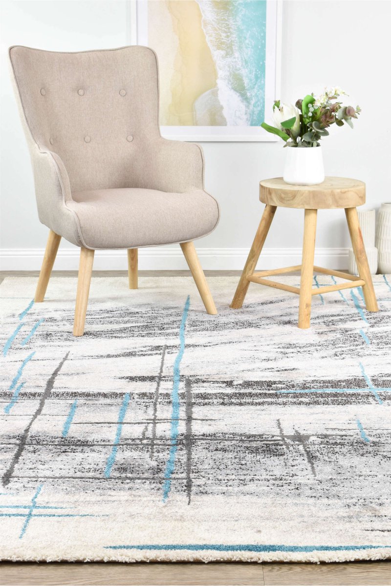 Sol Grey Turquoise Minimalist Rug