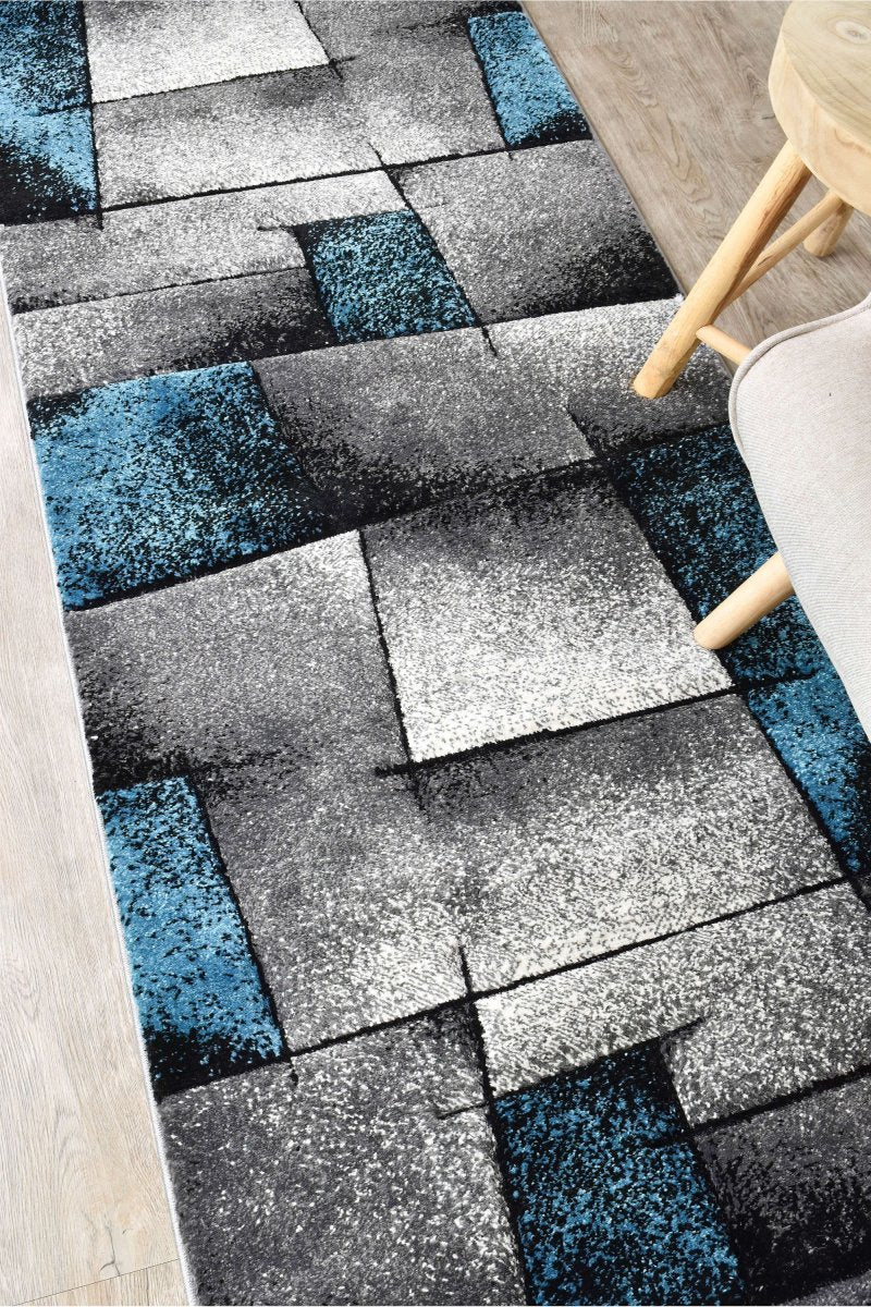 Sol Grey Turquoise Squares Rug