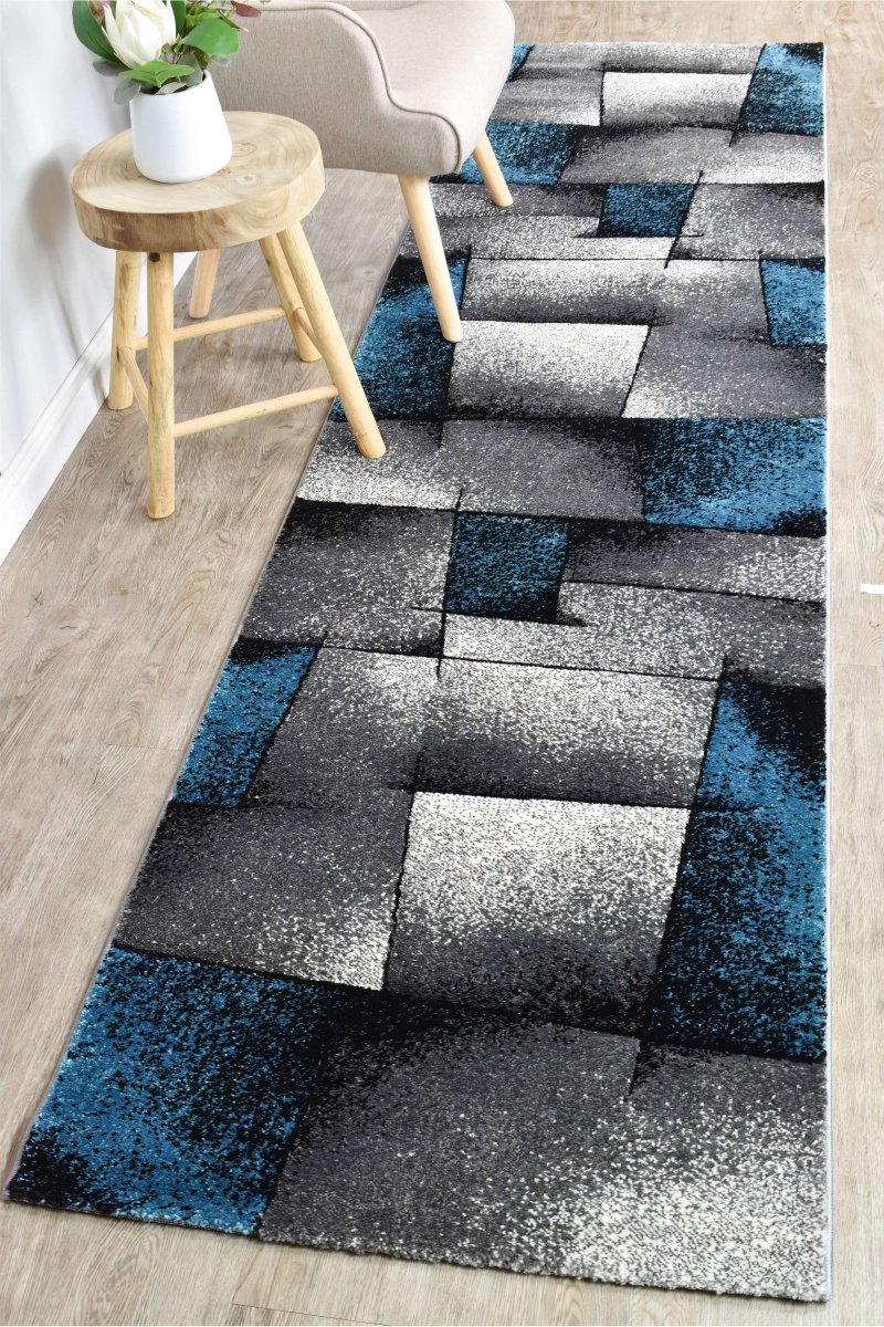 Sol Grey Turquoise Squares Rug