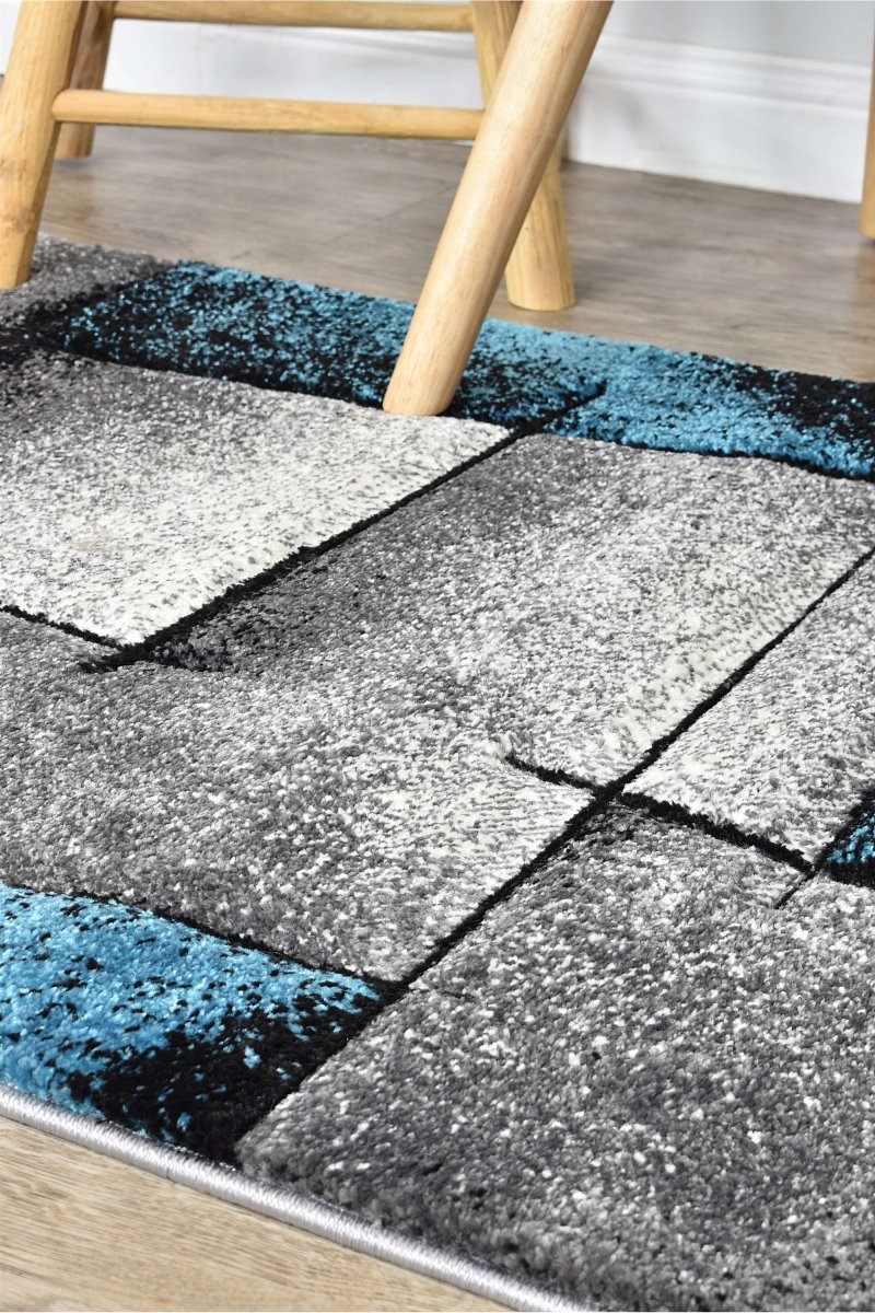 Sol Grey Turquoise Squares Rug