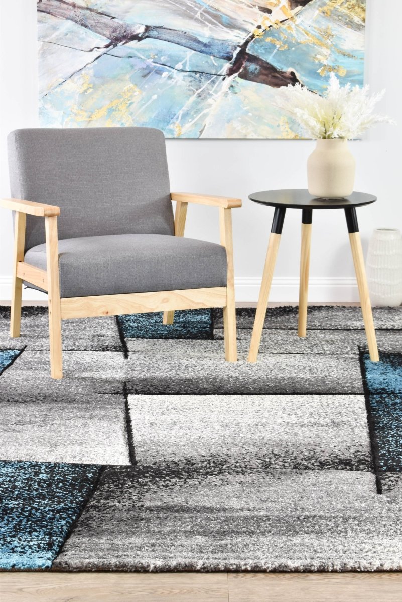 Sol Grey Turquoise Squares Rug