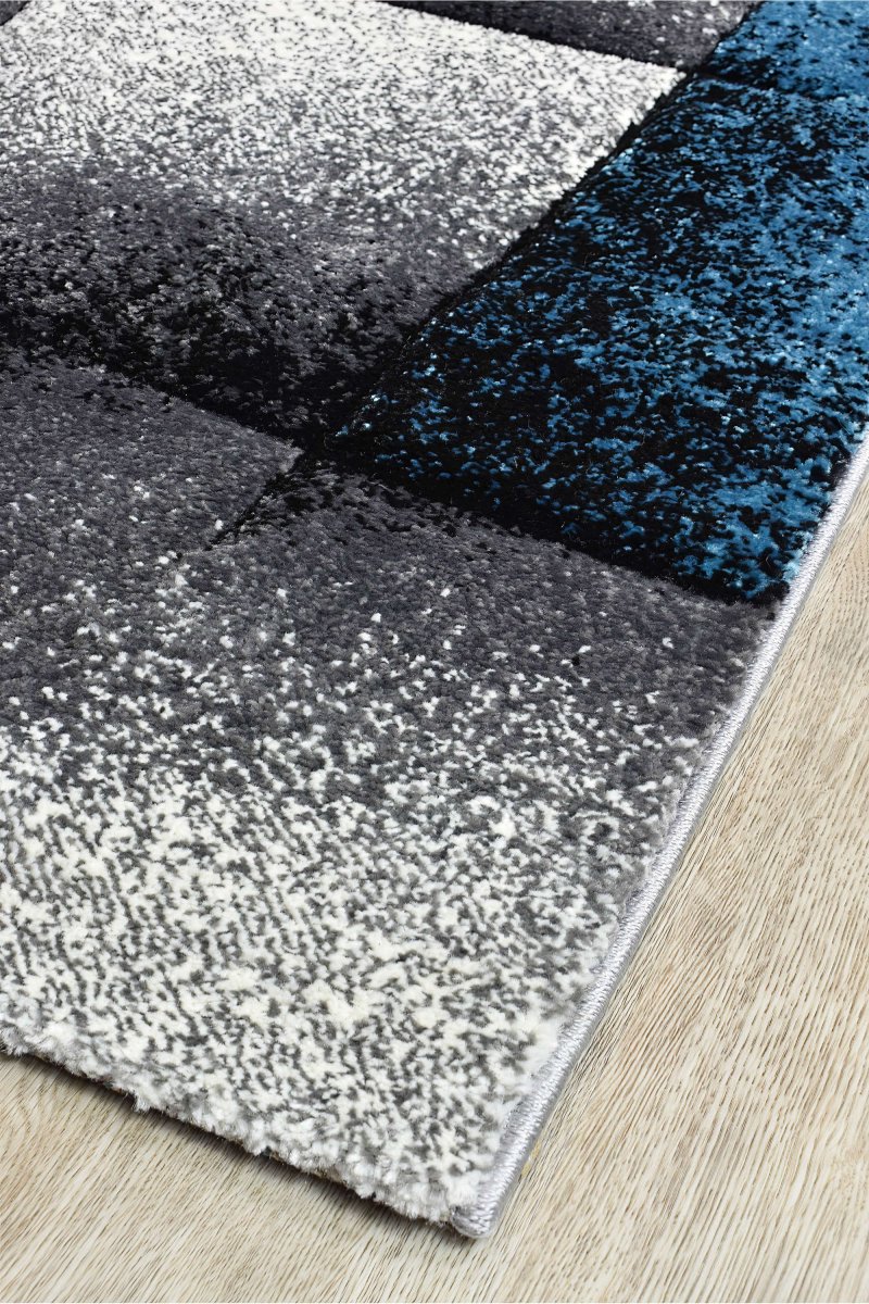 Sol Grey Turquoise Squares Rug