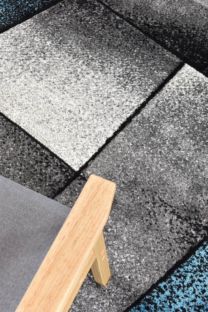 Sol Grey Turquoise Squares Rug