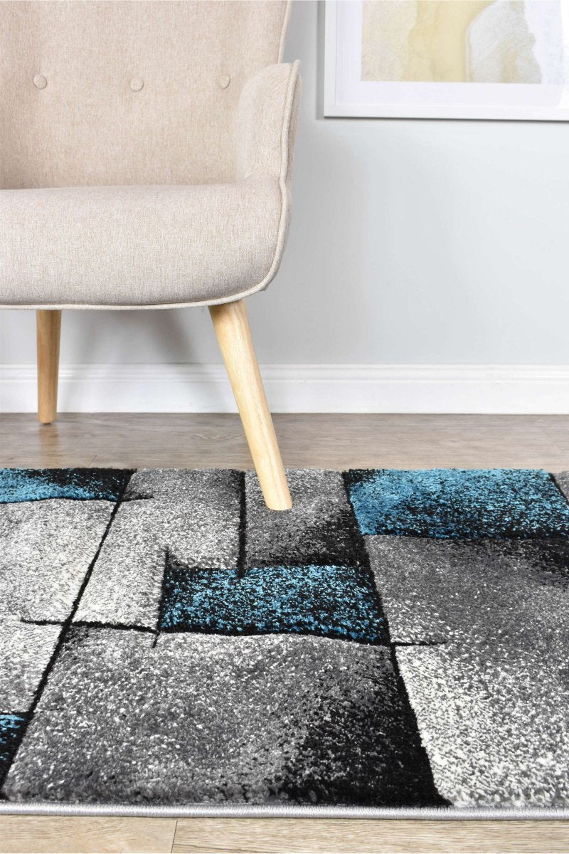 Sol Grey Turquoise Squares Rug