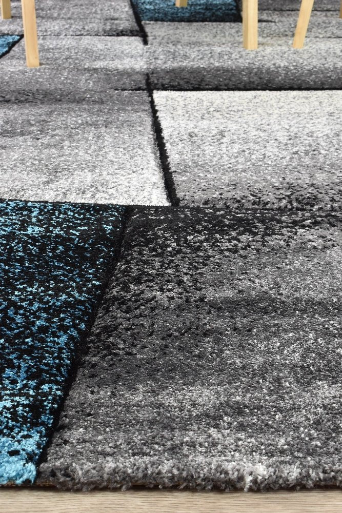 Sol Grey Turquoise Squares Rug