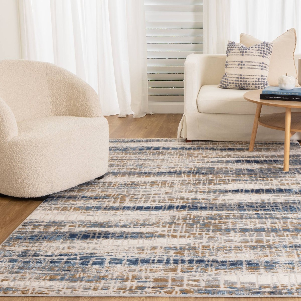 Sustaina White Dark Blue Modern Rug