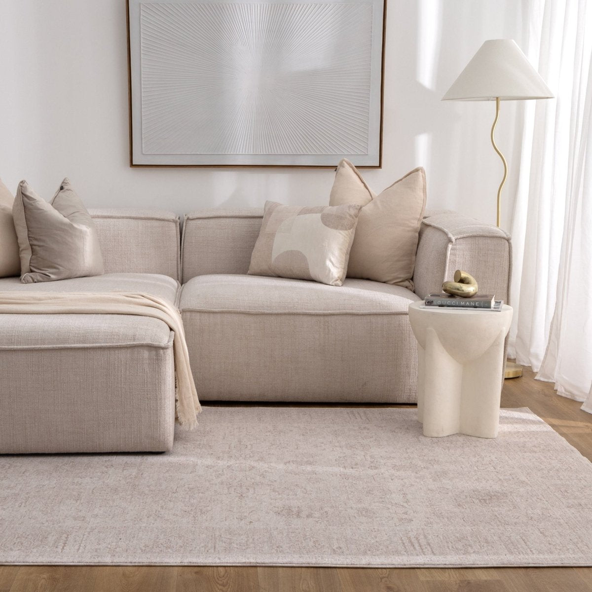 Tarra Distressed Border Beige Rug