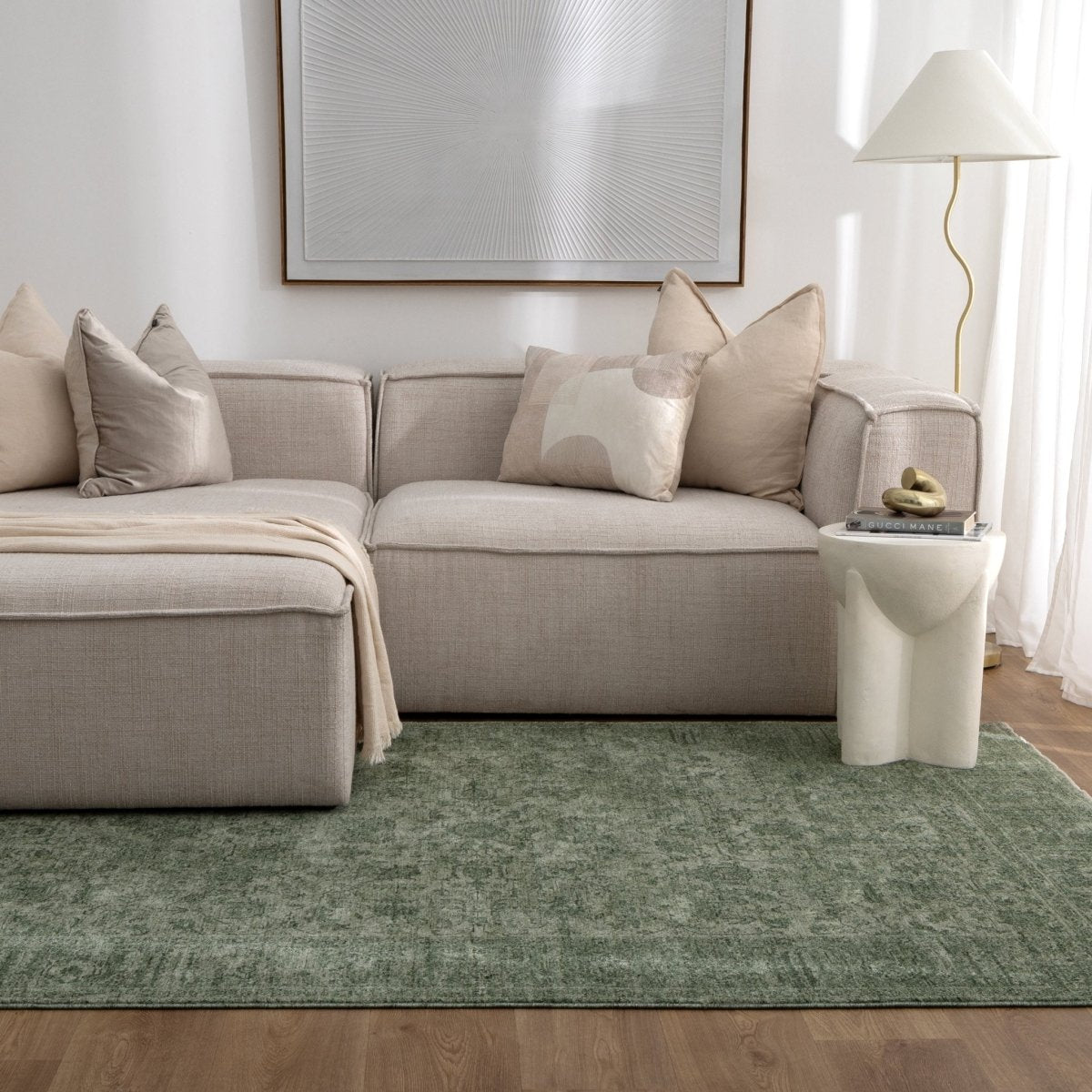 Tarra Distressed Border Green Rug
