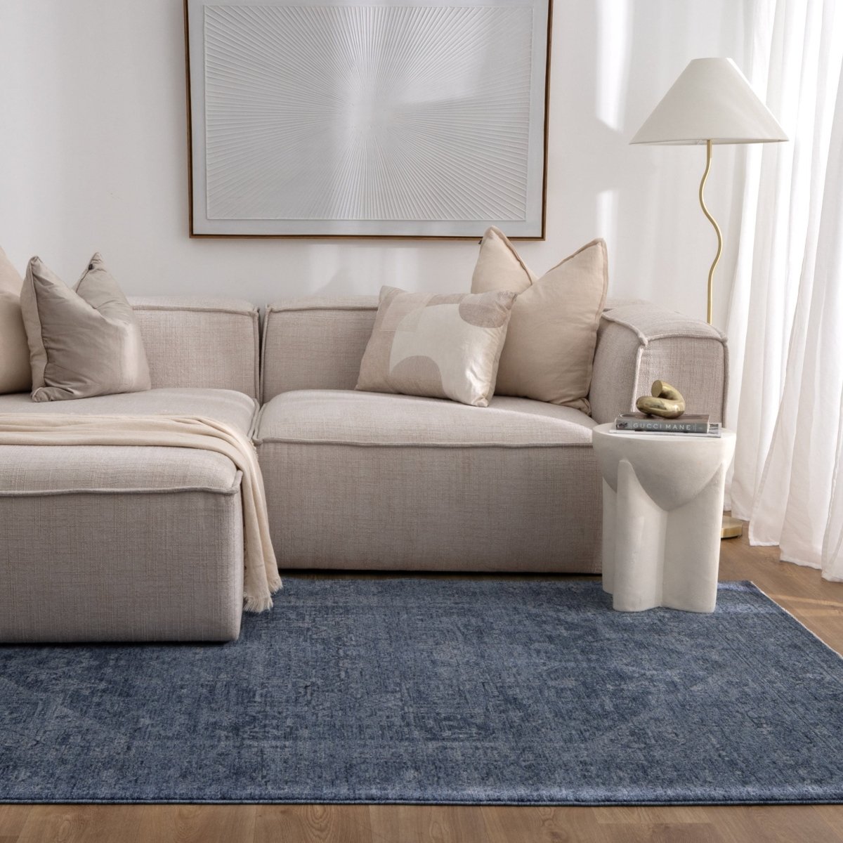 Tarra Distressed Medallion Blue Rug