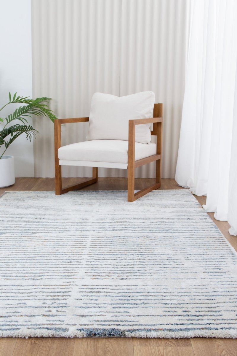 Velar Distressed Lines Blue Rug