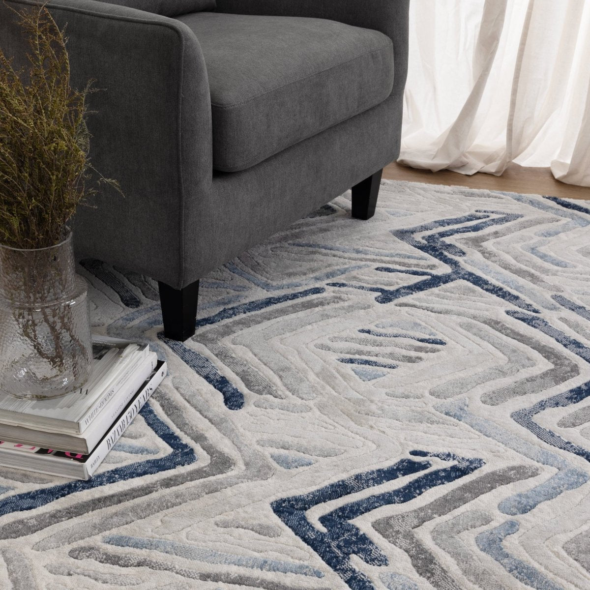 Velvet Diamond Blue Grey Modern Rug Area Rug | Ruggy