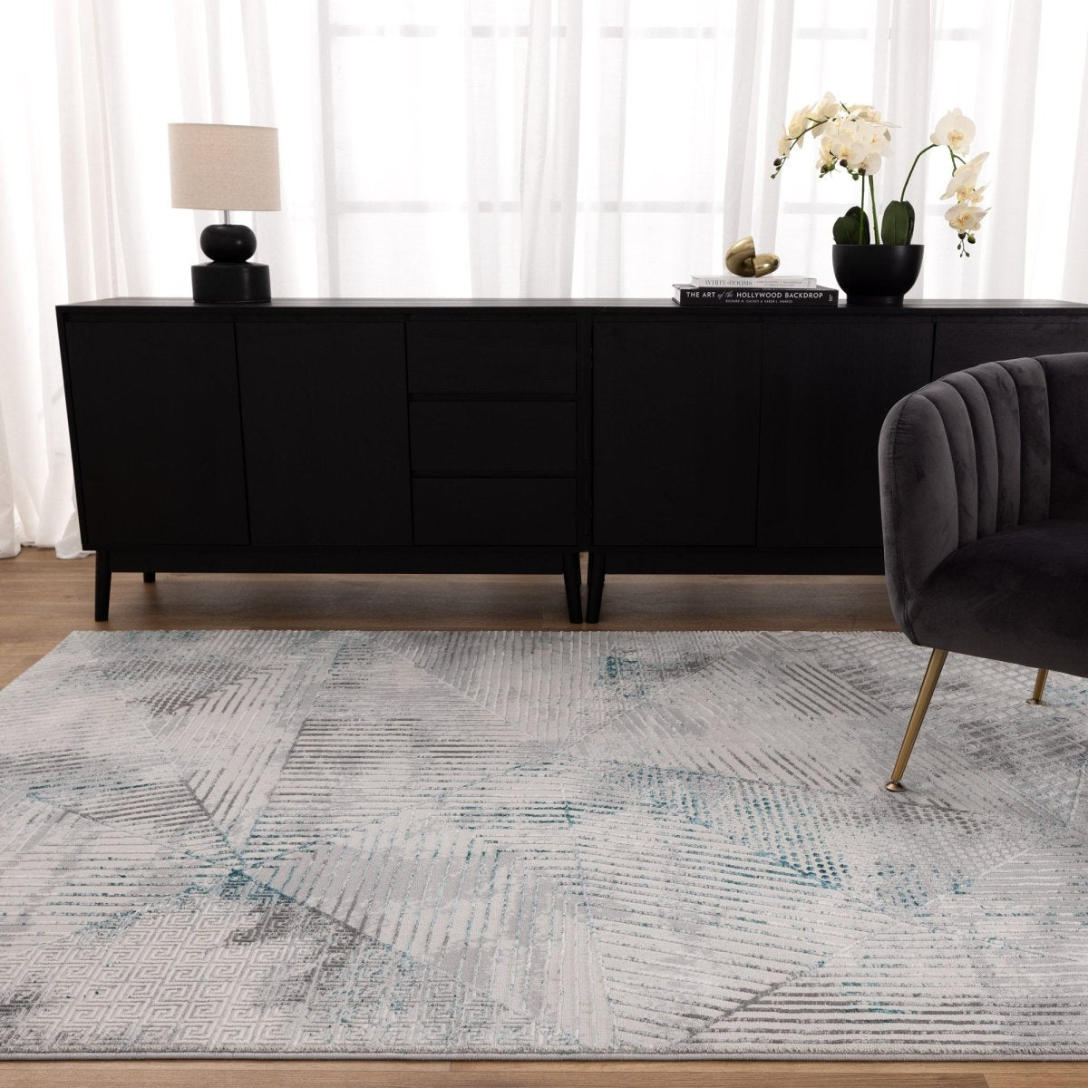 Vita Geometric Grey Blue Rug