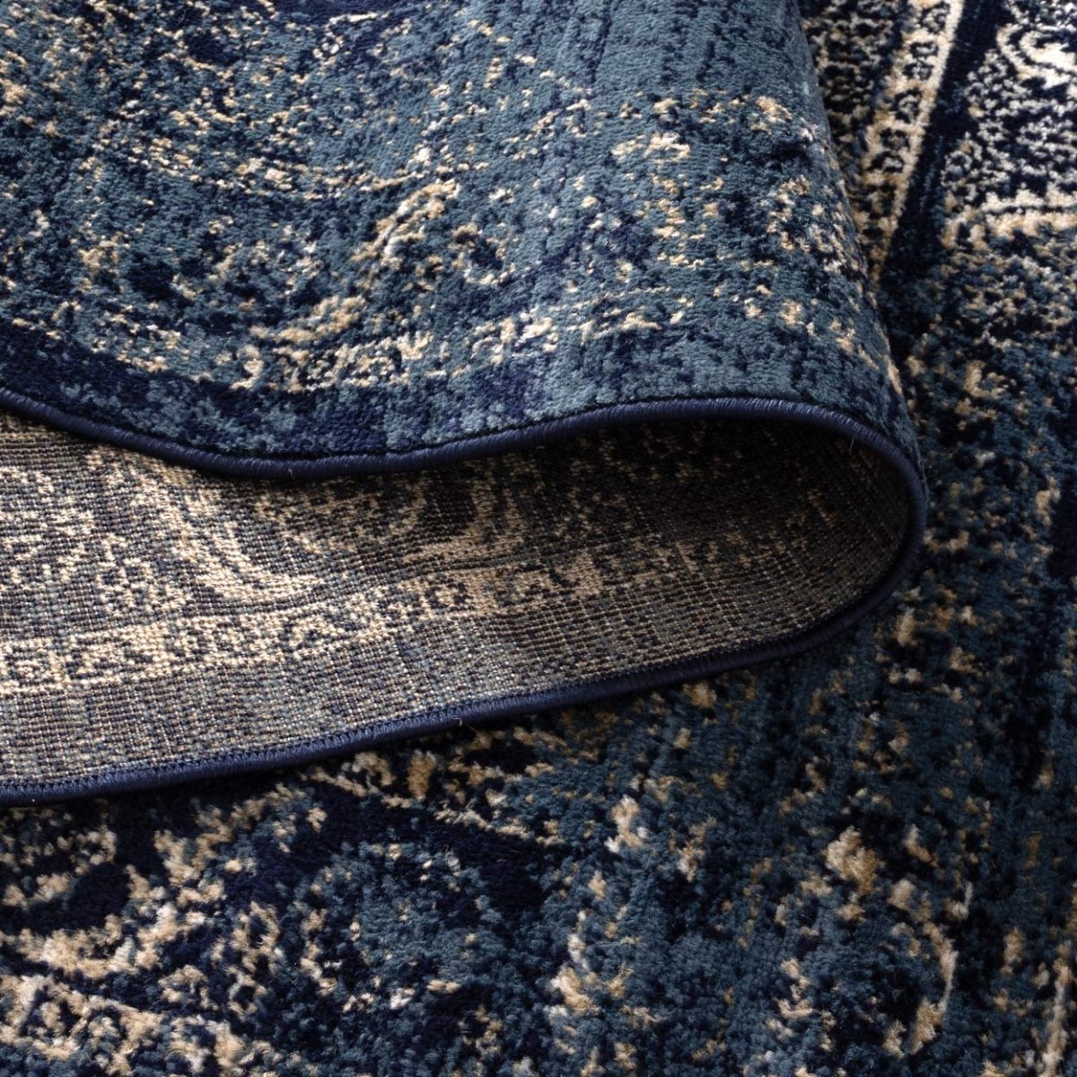 Vivid Distressed Traditional Navy Rug