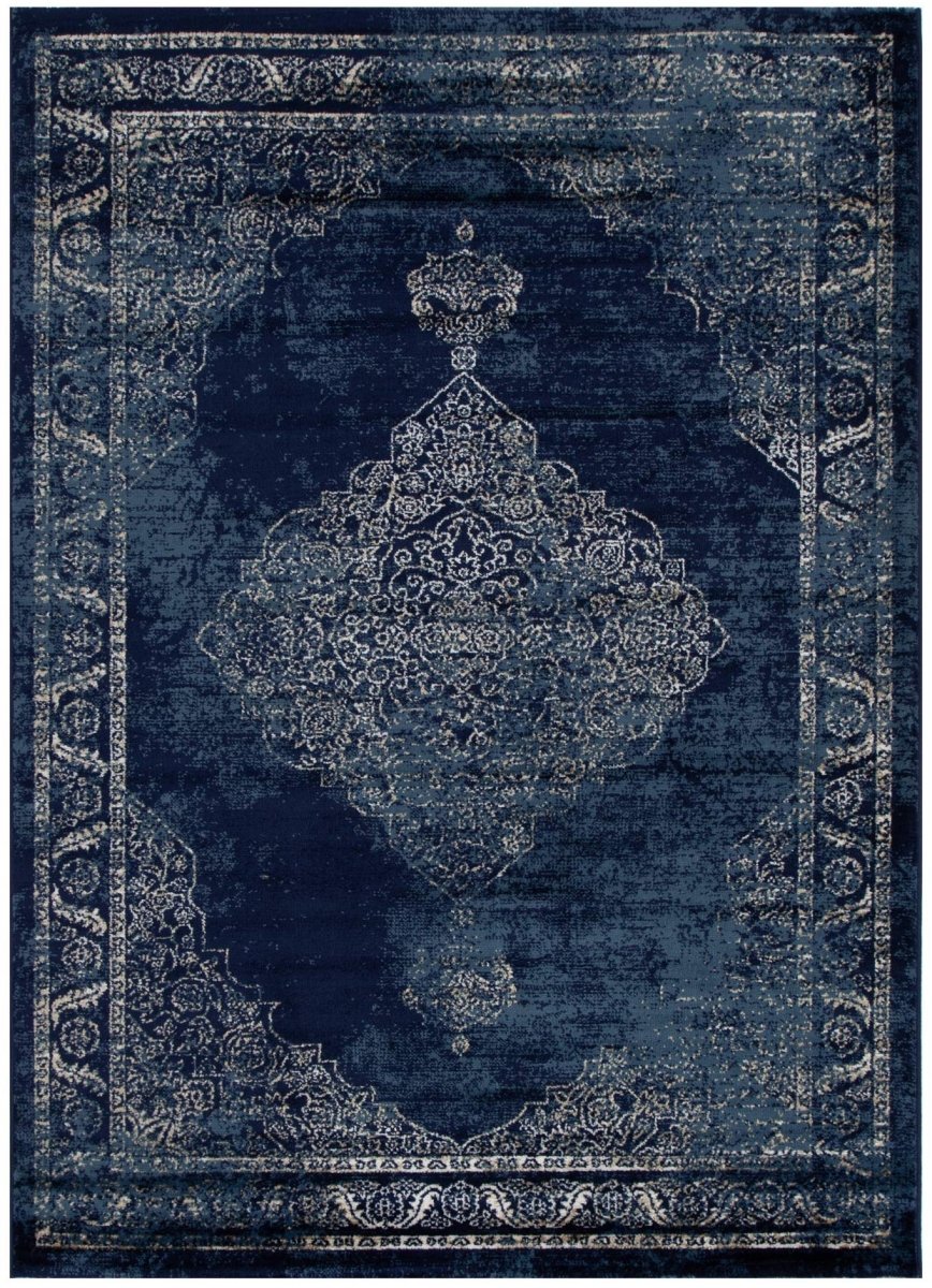 Vivid Distressed Traditional Navy Rug