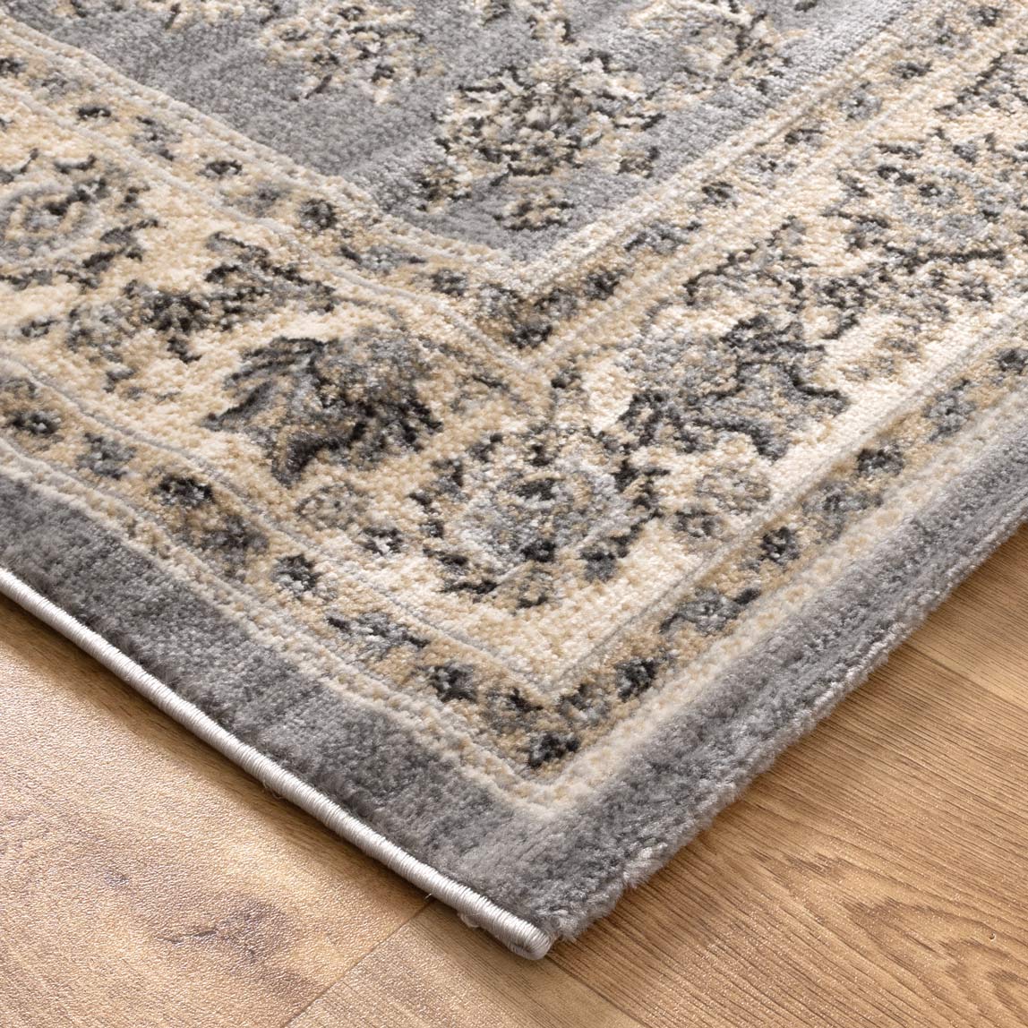 Vivid Grey Cream Border Rug