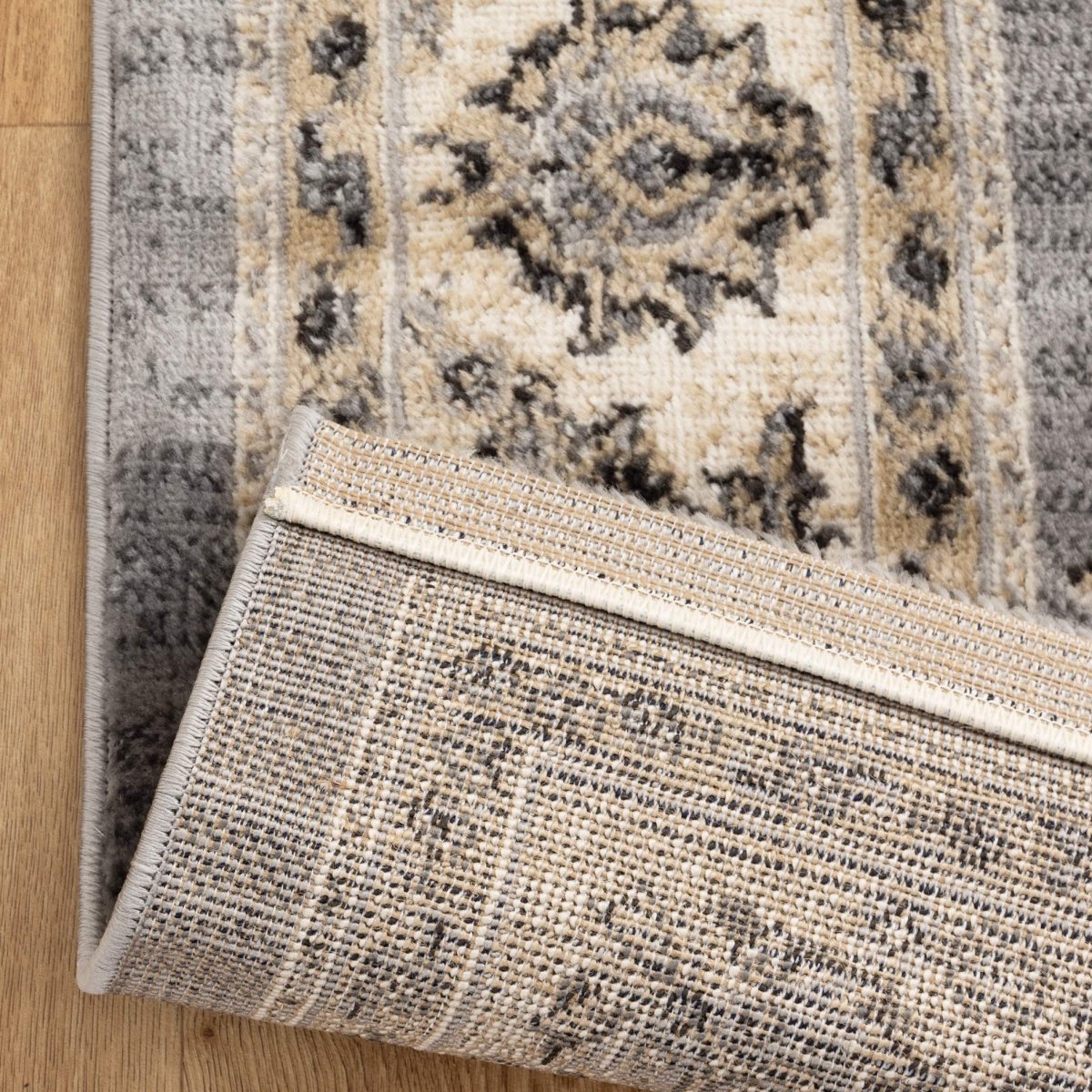 Vivid Grey Cream Border Rug