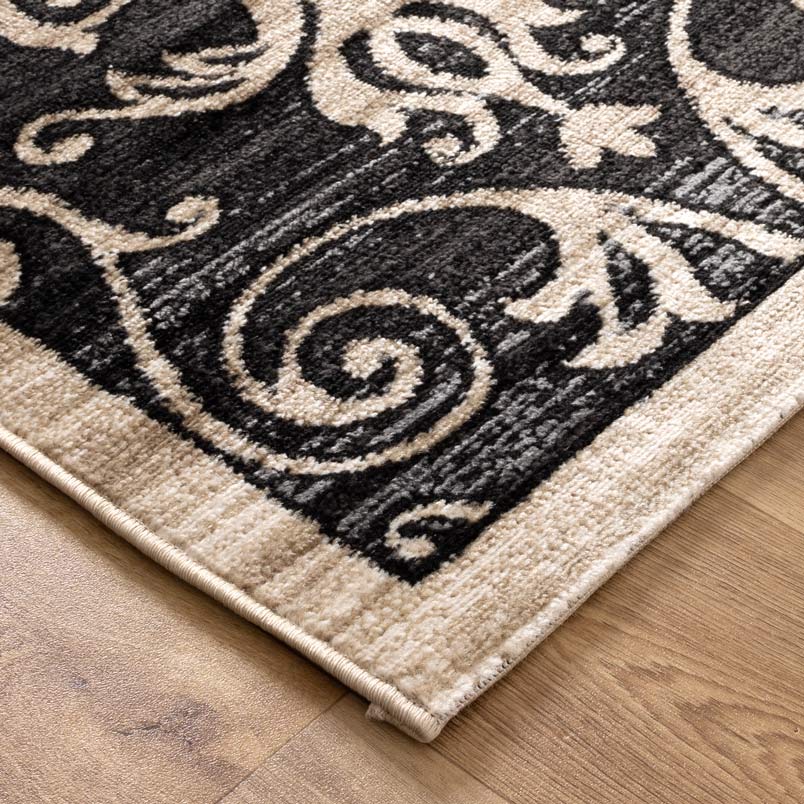 Vivid Motiffed Black Rug