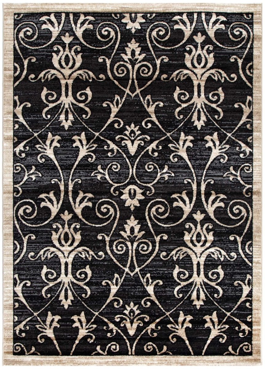 Vivid Motiffed Black Rug