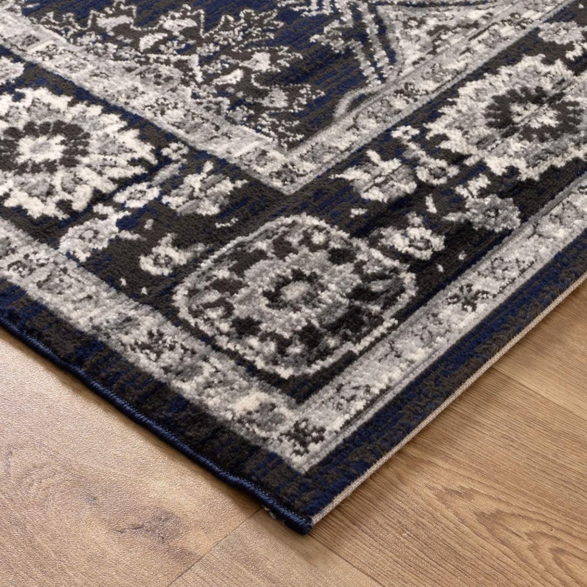 Vivid Navy Grey Rug