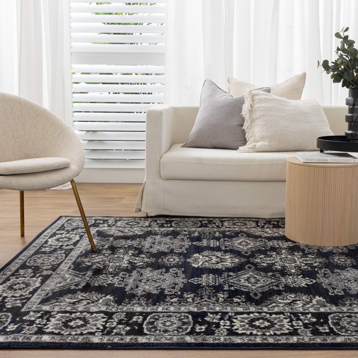 Vivid Navy Grey Rug