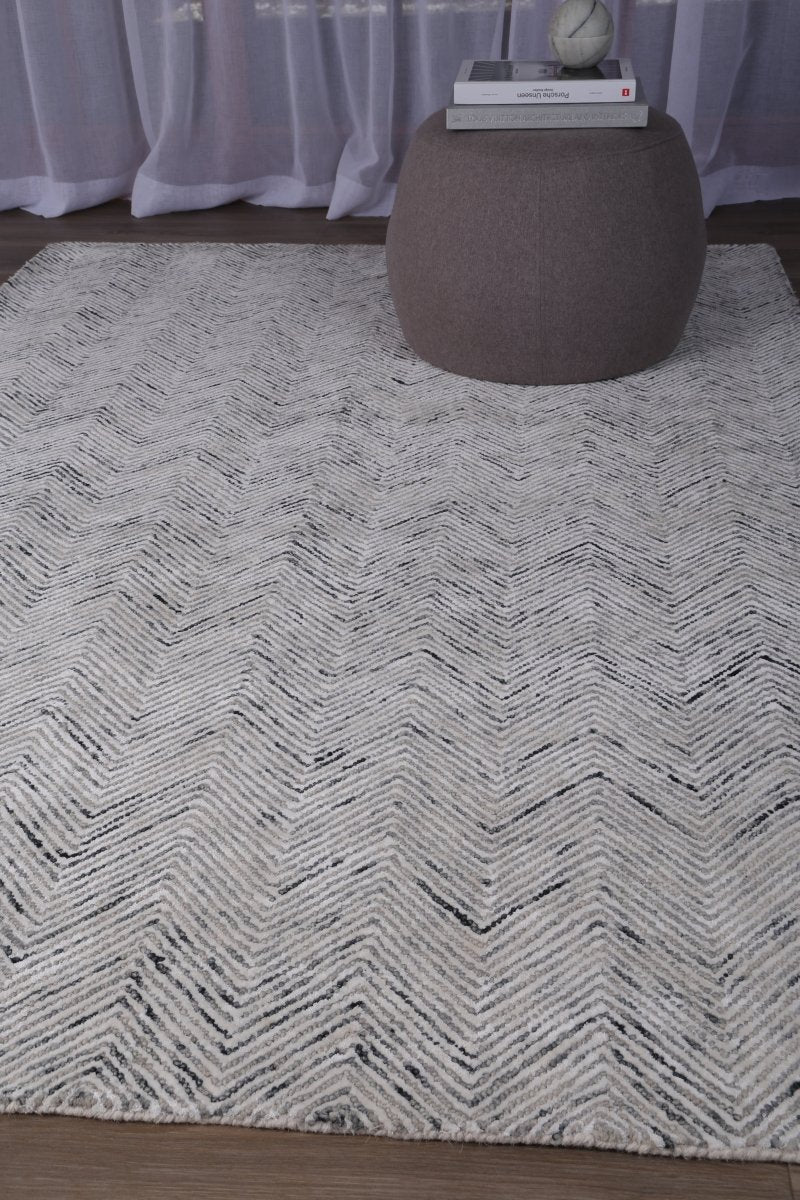 Woodland Herringbone Grey Wool Rug Area Rug | Ruggy