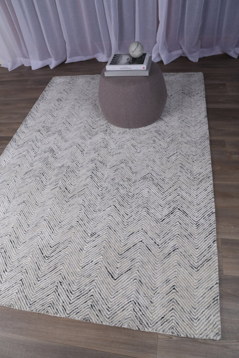 Woodland Herringbone Grey Wool Rug Area Rug | Ruggy