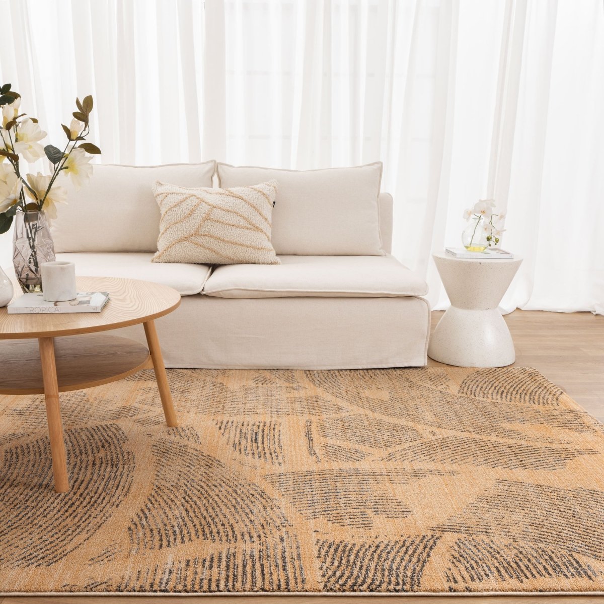 Zenda Abstract Paintbrush Gold Rug