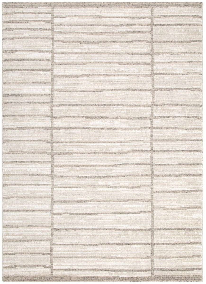 Zenda Distressed Thick Lines Beige Grey Rug