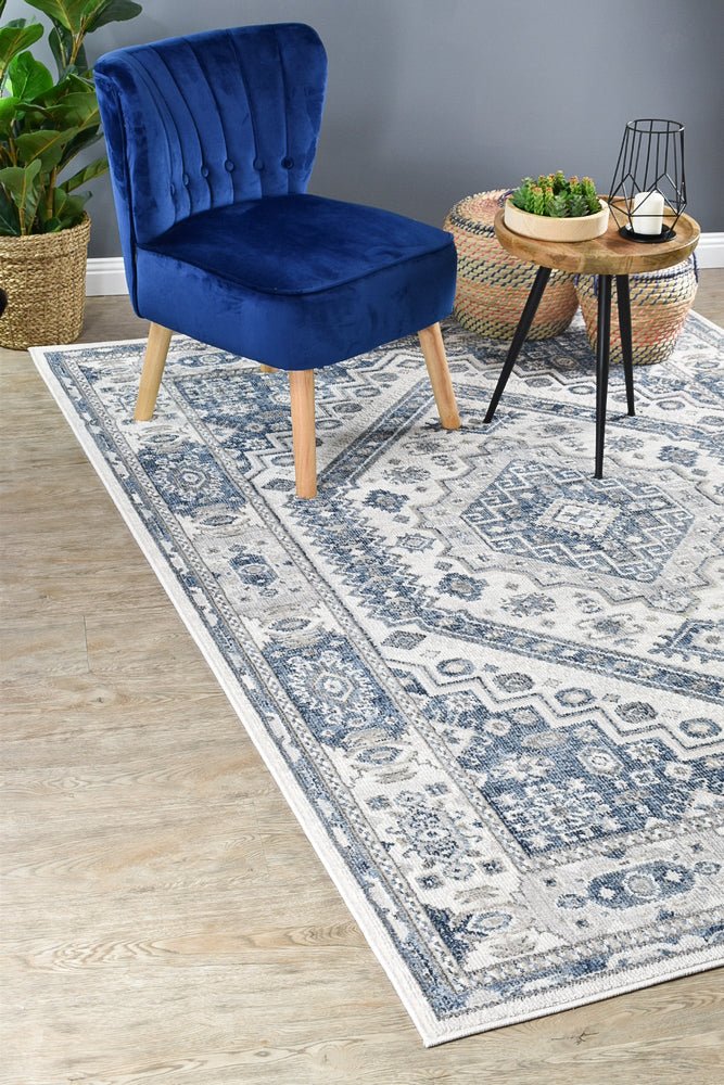 Zircon Cream Blue Traditional Rug