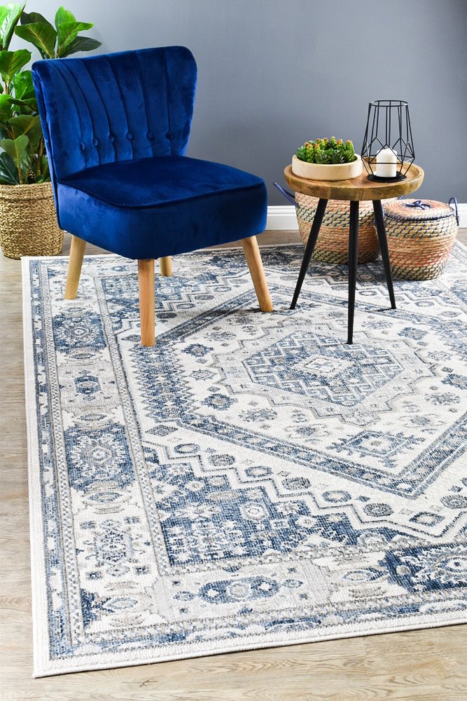 Zircon Cream Blue Traditional Rug