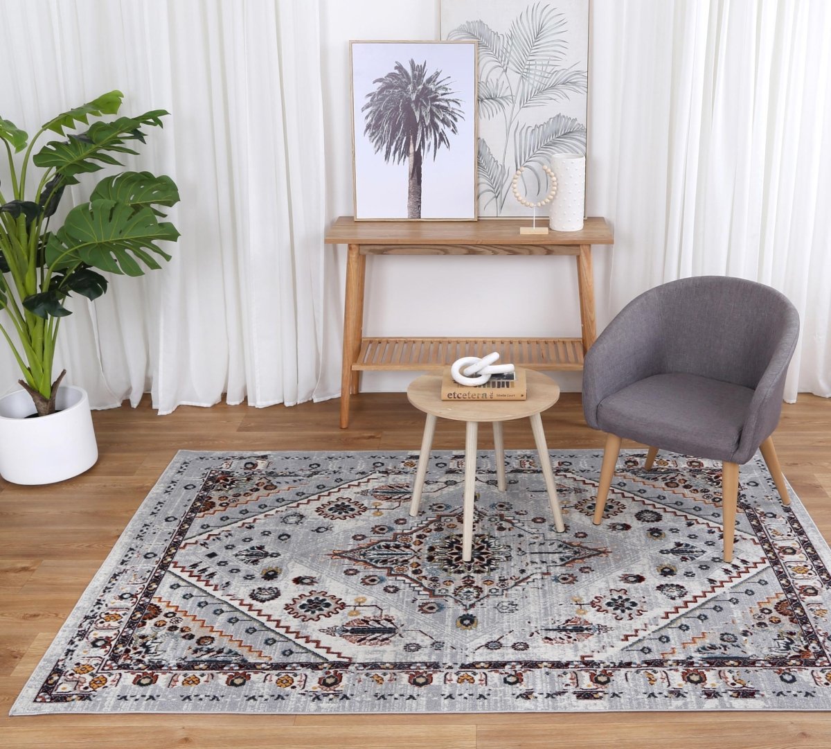 Artify Santos Grey & Rust Traditional Rug - Ruggy