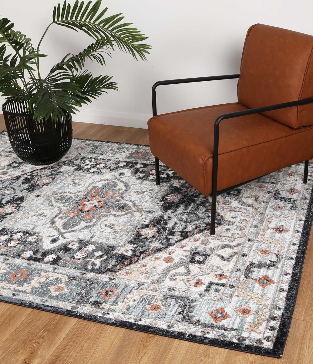 Artique Traditional Blue Charcoal Rug - Ruggy