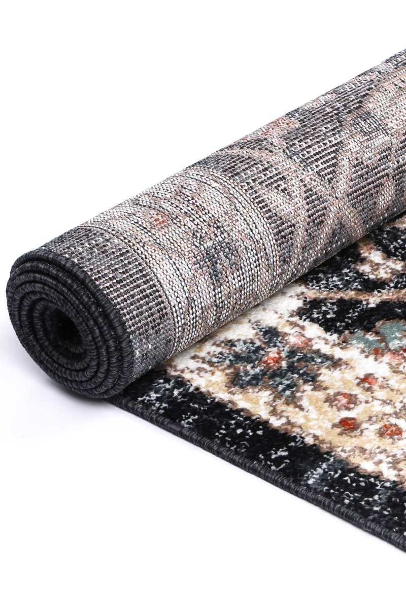 Artique Traditional Charcoal Cream Rug - Ruggy