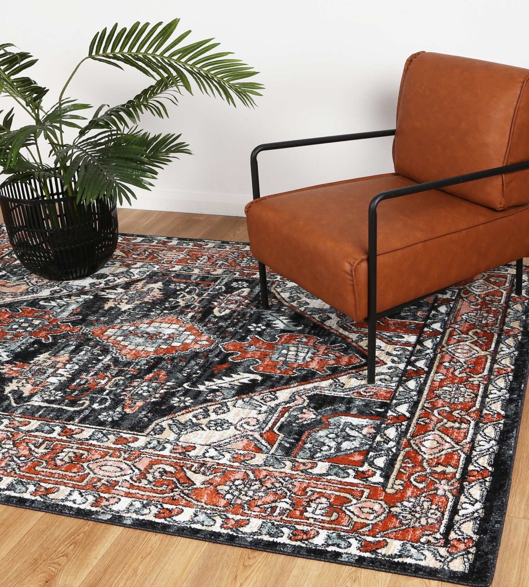 Artique Traditional Terracotta Black Rug - Ruggy