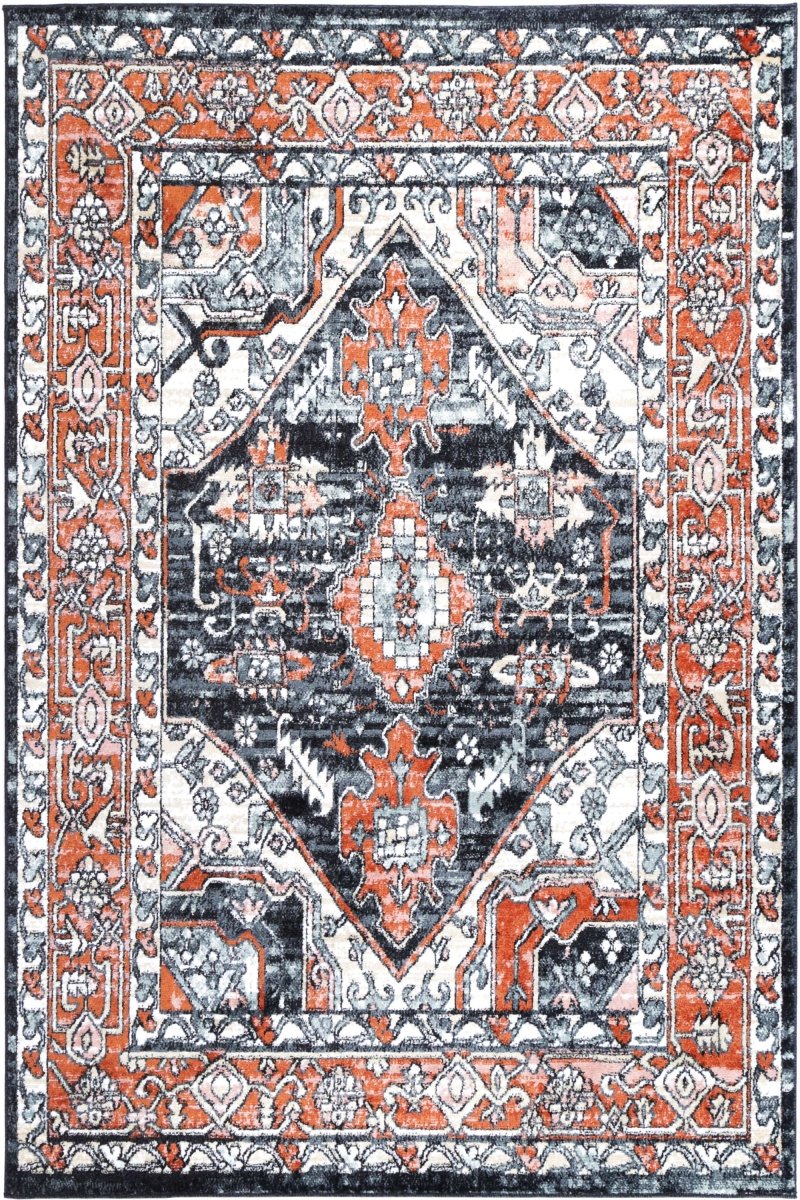 Artique Traditional Terracotta Black Rug - Ruggy