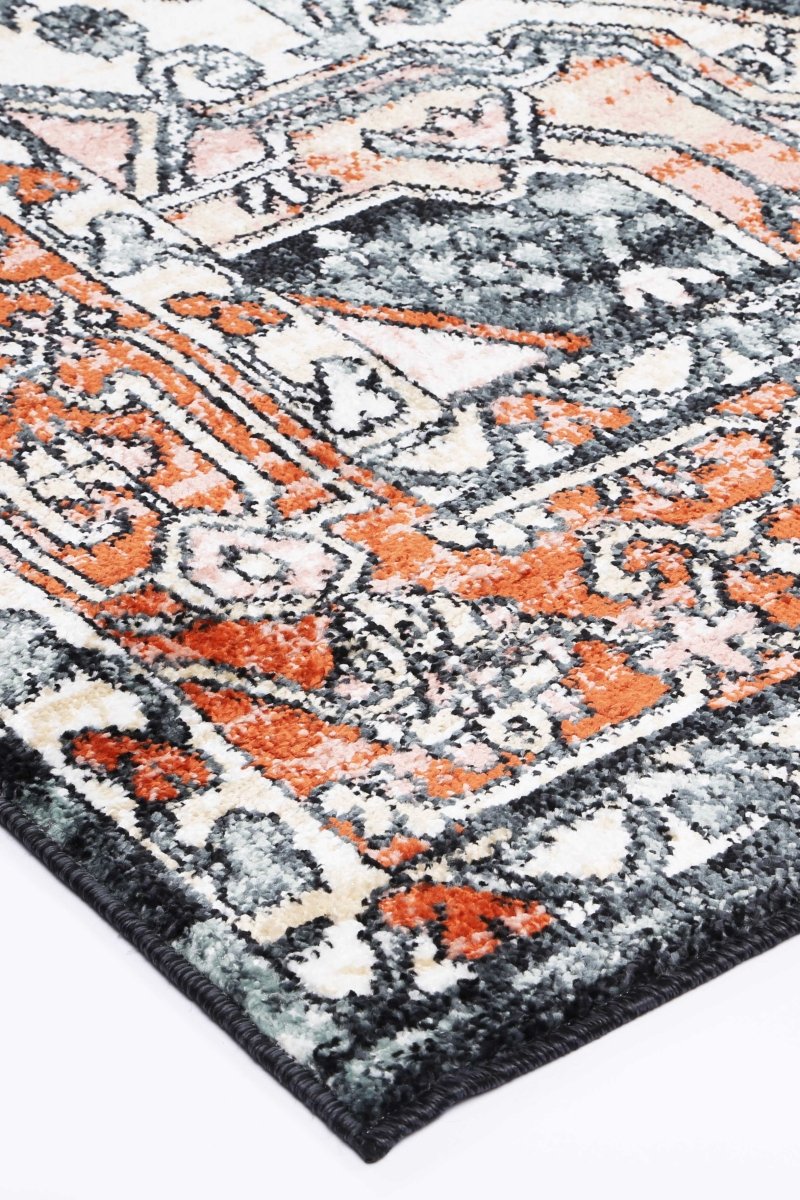 Artique Traditional Terracotta Black Rug - Ruggy