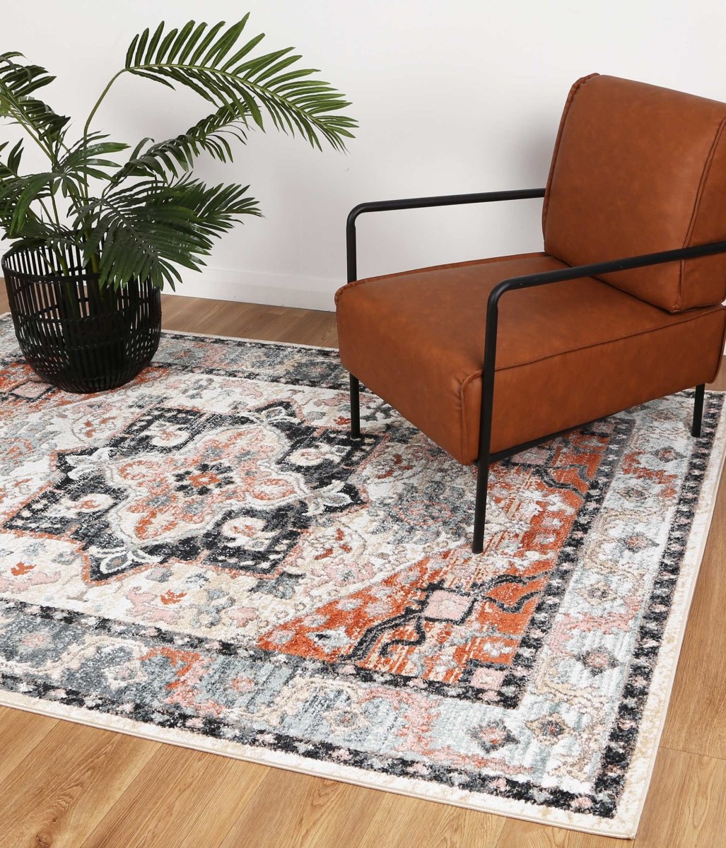 Artique Traditional Terracotta Charcoal Rug - Ruggy