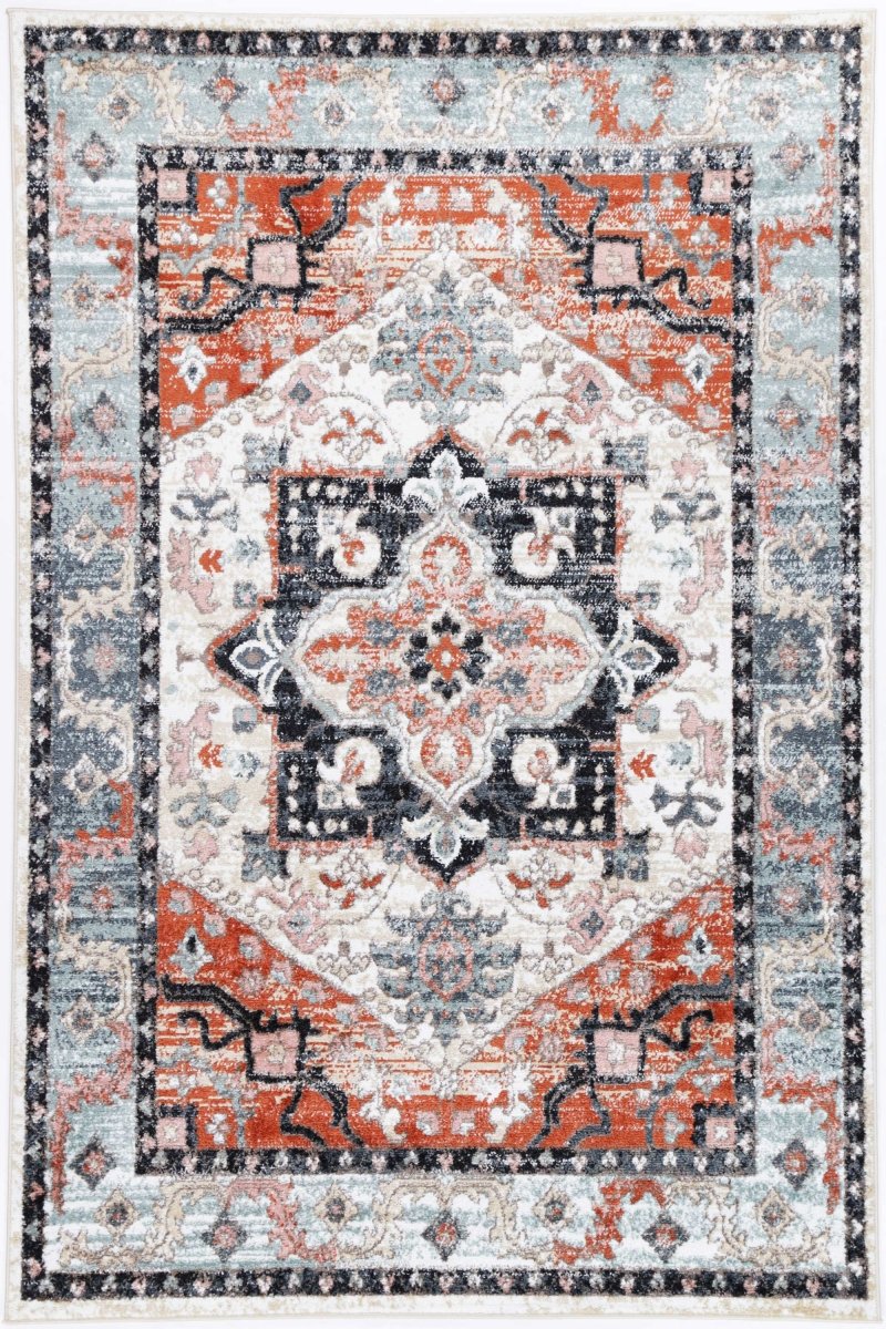 Artique Traditional Terracotta Charcoal Rug - Ruggy