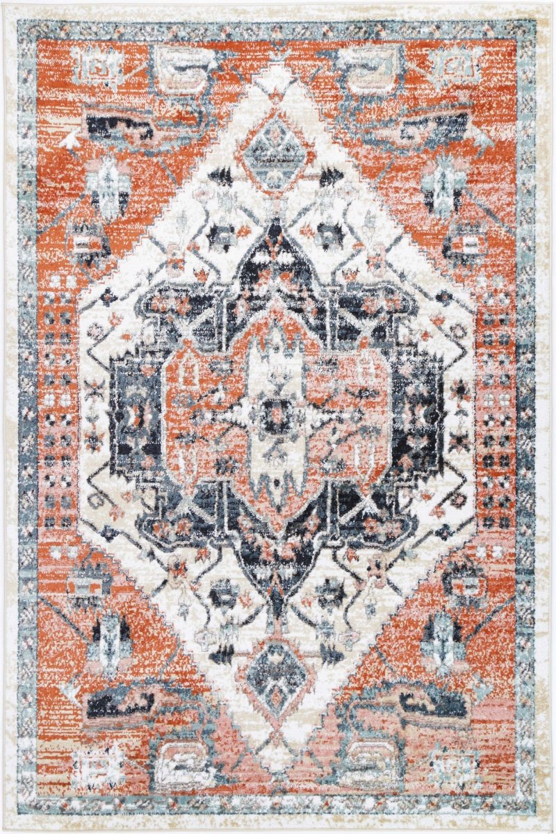 Artique Traditional Terracotta White Rug - Ruggy