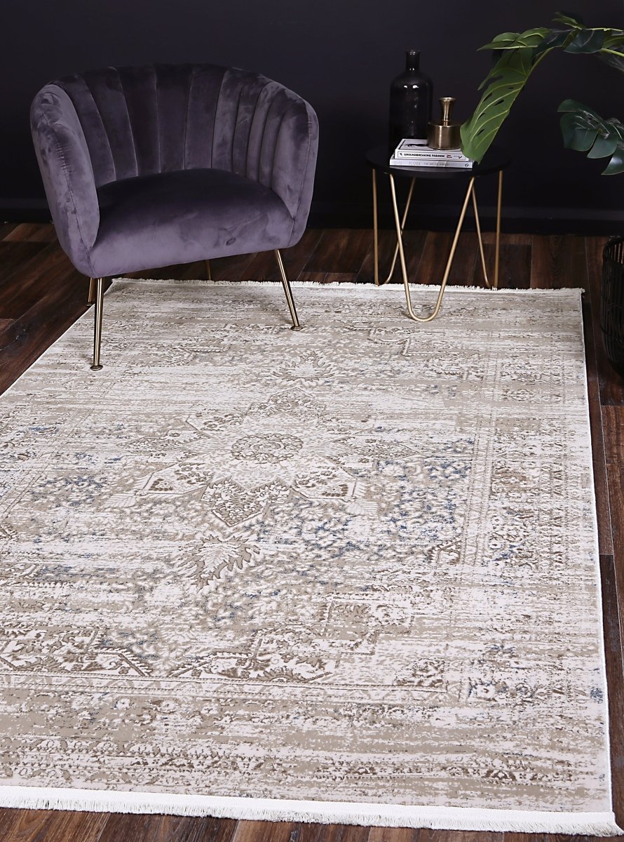 Celestial Medalion Beige Blue Rug - Ruggy