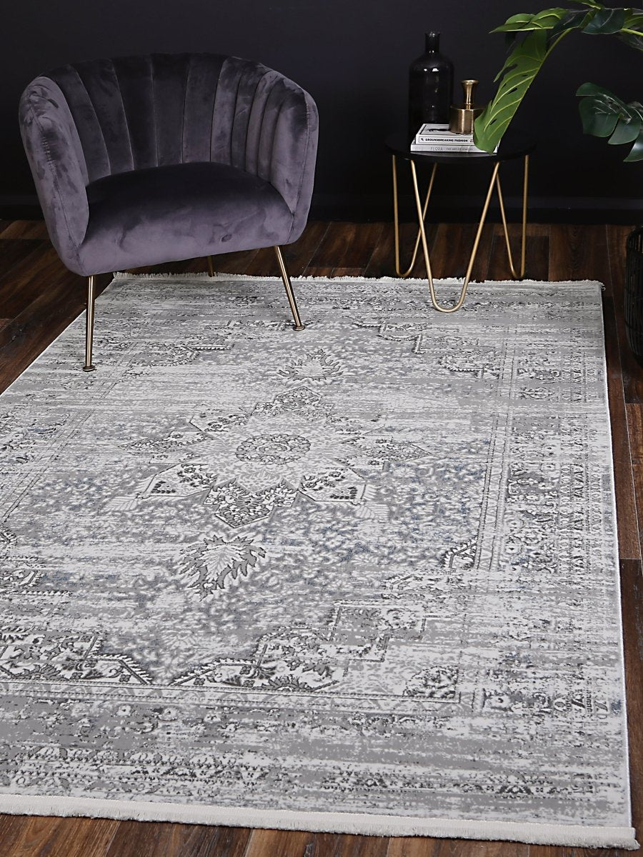 Celestial Medalion Grey Blue Rug - Ruggy