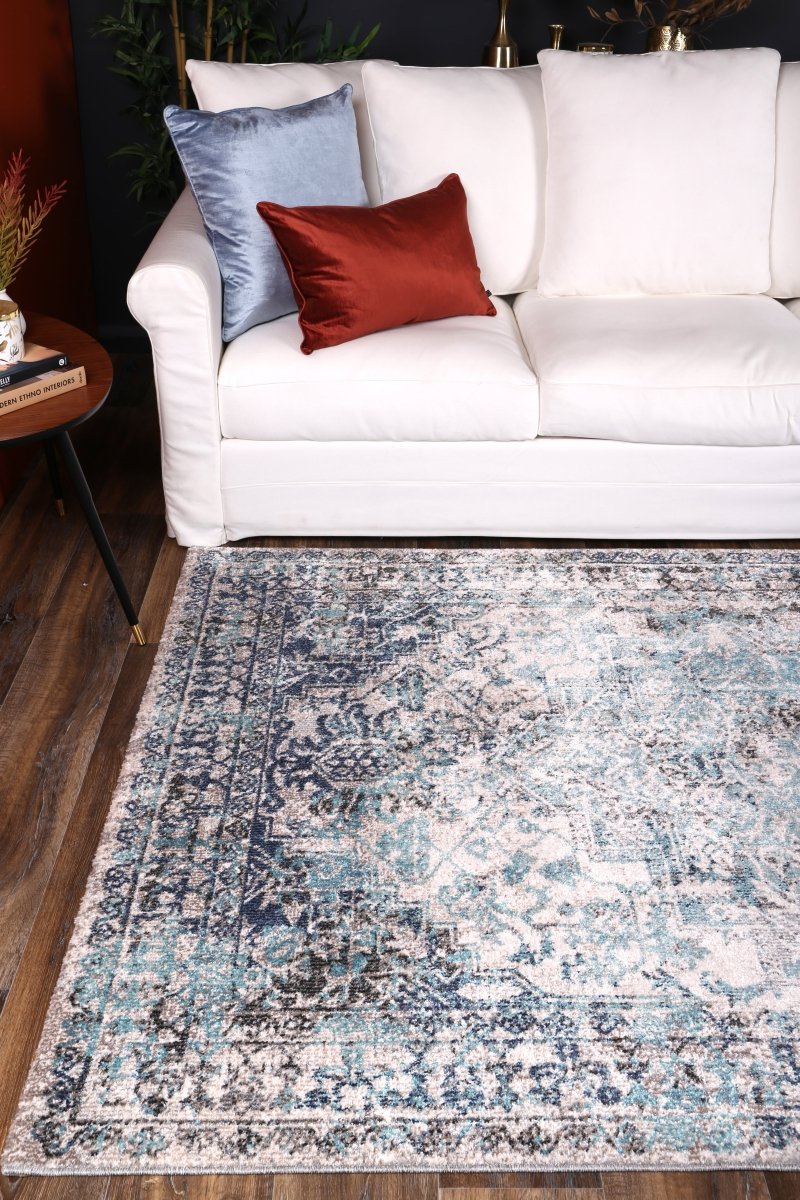 Crisp Adrianita Ivory & Blue Transitional Rug - Ruggy